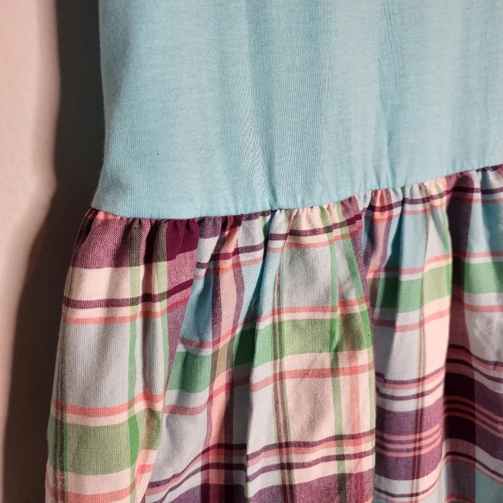 NWT Lands' End Dress 100% Cotton Sleeveless Blue Plaid Kids Youth Size‎ 14